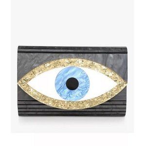 Kurt Geiger London Black Eye Chain Strap Convertible Envelope Clutch NWT Evil